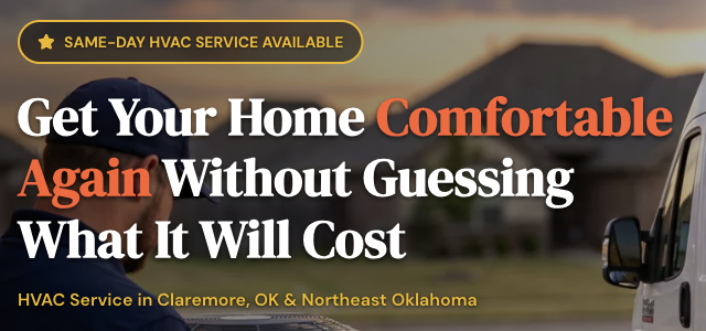 Detail of ClimaCare’s rebuilt homepage, showing its HVAC service headline.
